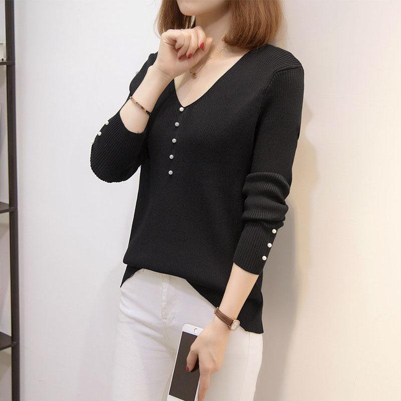 Sweater Women's Pullover Knitwear Korean Version Solid Color Fluffy Button V-neck Trending Sweater Autumn Winter Purple Sweater