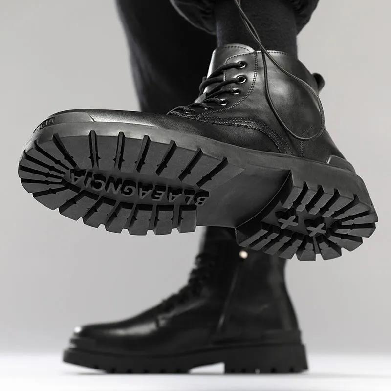 British Style Fashion Trend Martin Boots Men's High-top Shoes Korean Leather Boots All-match High School Boots for Students