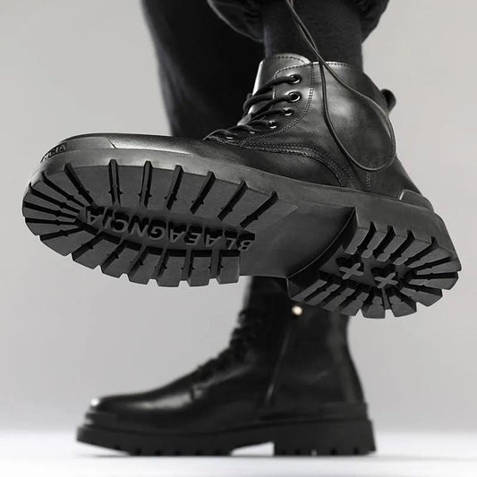 British Style Fashion Trend Martin Boots Men's High-top Shoes Korean Leather Boots All-match High School Boots for Students