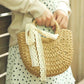 Lace Bow Basket Bags Women Casual Hollow Woven Shoulder Bag Knitted Handbags Large Capacity Vintage