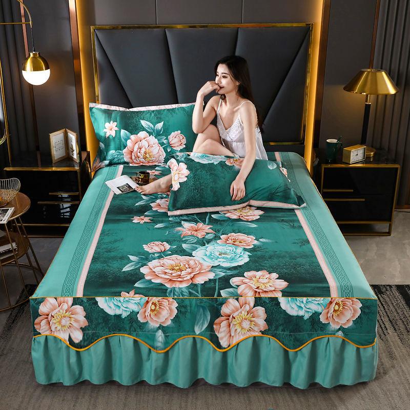 3pcs/set Cute Princess Style Sheets Korean Queen-size Bed Skirt Printed One-piece Sheets