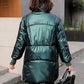 Women's Winter Coats Fashion Glossy Stand Collar Parkas Waterproof Shiny Winter Jacket Women Drawstring Padded Cotton Coat Outwear