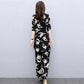 Black Suit Women's Summer Two-piece Suit Slim Wide-leg Pants + Long-sleeved Shirt Temperament Printed Suit Suit Women