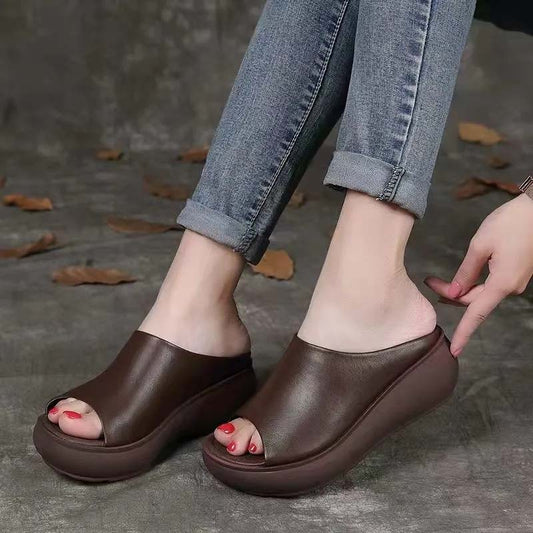 6CM Platform Women's Summer Slippers Wedge Sandals Fish Mouth Slippers Sponge Cake Thick Bottom Retro Sandals Outdoor Casual Simple Flip Flops