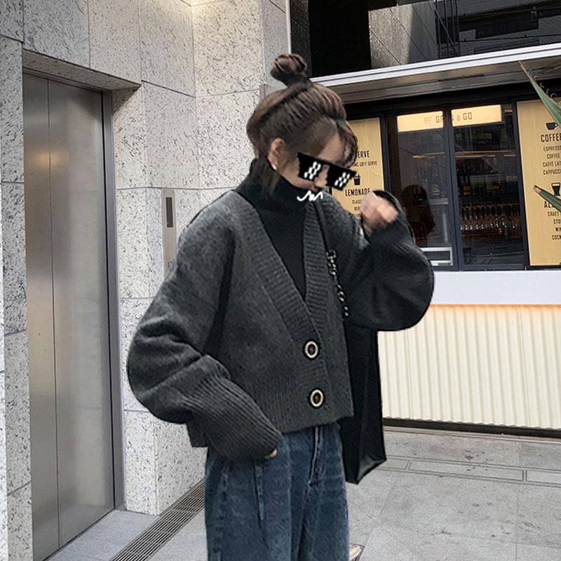 Pofulove Women's Autumn Winter Knit Cardigan Jacket Women Loose Student Thick Sweater Female Coat