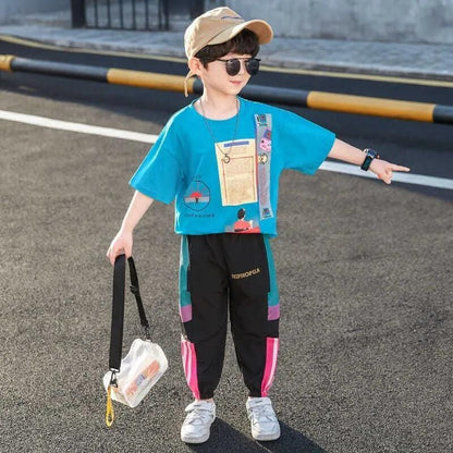 Two-piece suits Boys' Summer Clothes Short-sleeved Children's Wear Little Summer Big Children's Primary School Sports Suit