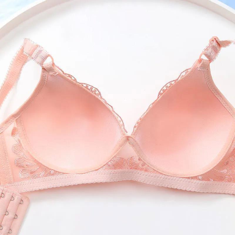 Sexy Comfortable Skin-friendly Breathable Perfect Embroidery Gathered Without Steel Ring Widened Side Breasts Women's Underwear Bra