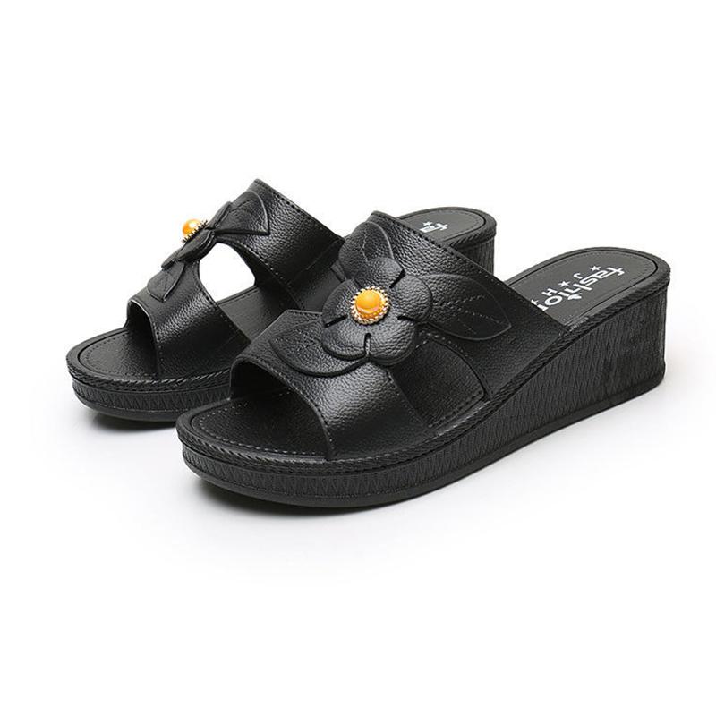 Sandals and Slippers Women Summer Outer Wear Thick Bottom Non-slip Bath Home Beach Shoes Wedge Heel Soft Bottom Ladies Slippers
