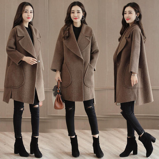Autumn Winter Coat Women 2019 Casual Wool Solid Jackets Blazers Female Elegant Long Coat Ladies Coat