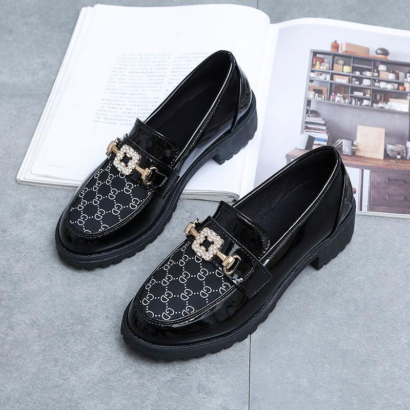 Glossy Cute Working Leather Shoes Women's British All-match Thick-heeled Mid-heel Single-shoes Women's Mid-heel Leather Shoes