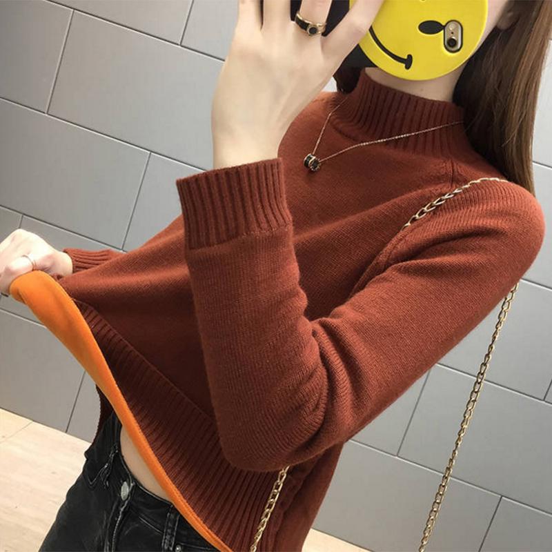 Pofulove Half-High Collar Short Pullover Fragrant Winter Sweater Long Sleeve Bottoming Shirt Sweater