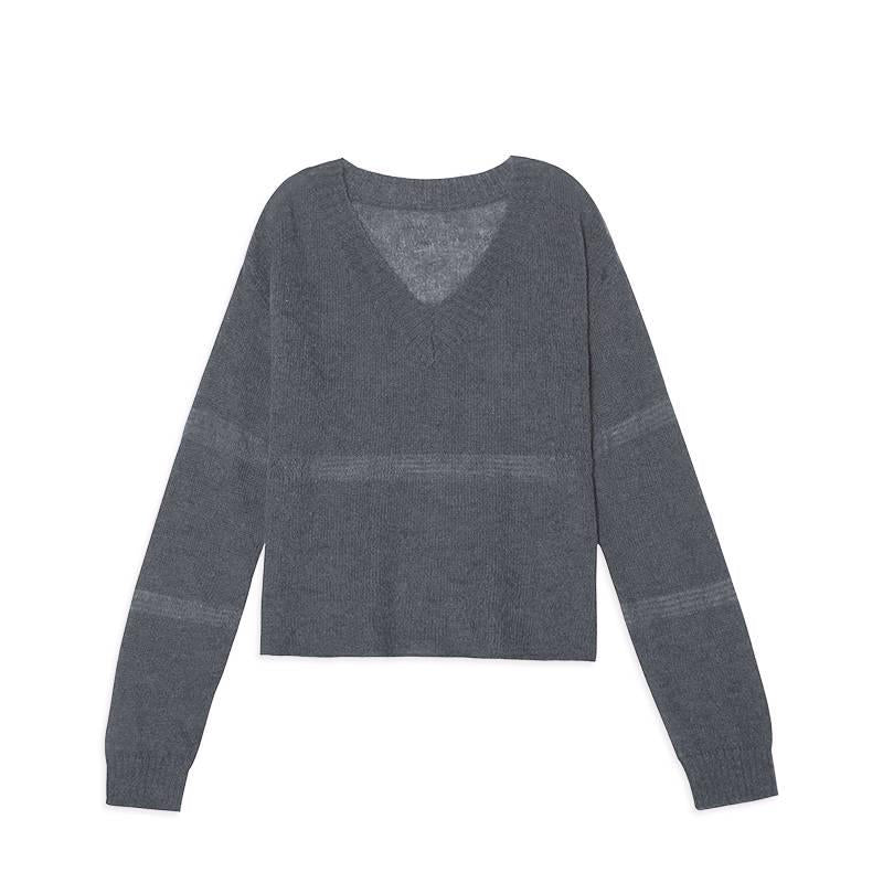 Pofulove Mohair Sweater Hedging Thin Perspective Sexy Lady Hollow Long-sleeve Bottoming Knitwear
