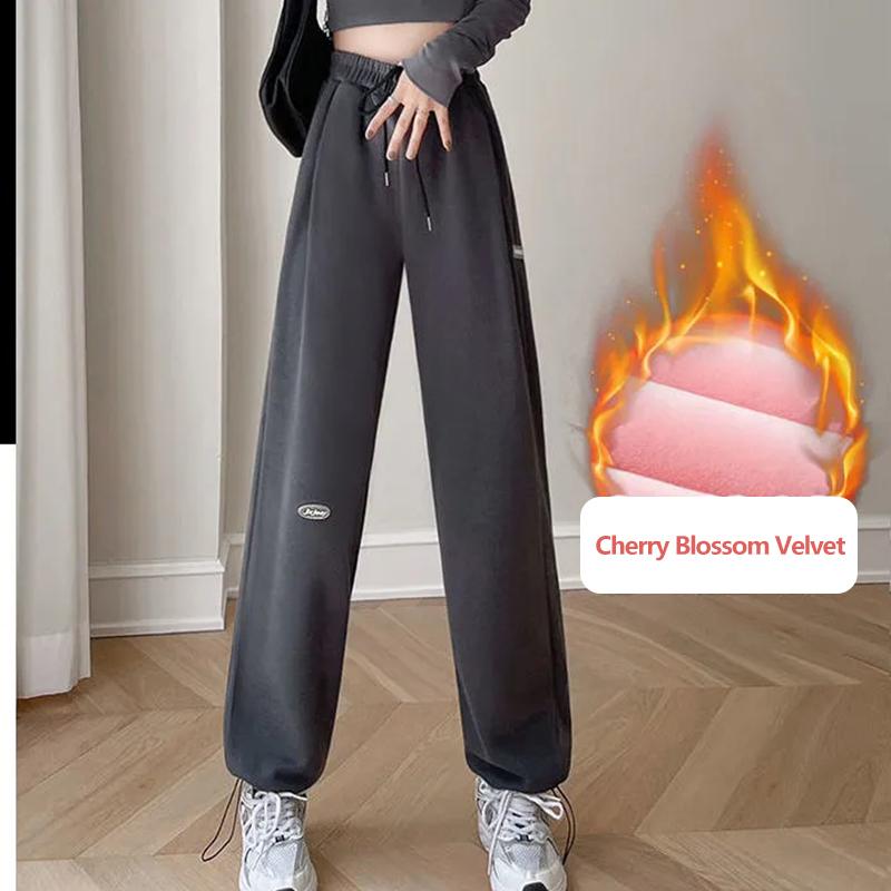 Autumn and Winter Plus Velvet Thick Sports Pants Women's Loose and Thin Wide-leg Straight Pants Gray Leggings Outer Wear Casual Sweatpants