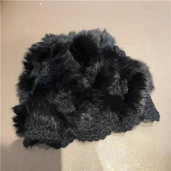 Winter Handmade Crochet Rabbit Plush Knitted Hat Female Korean Style Fashion Warm Pullover Hat