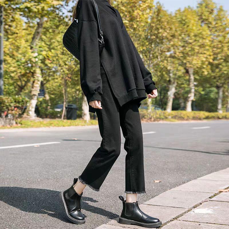 WTEMPO Straight Jeans Female Students High Waist Loose Loose Was Tall and Wide Legs Small First Love Pants