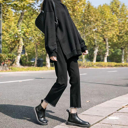 WTEMPO Straight Jeans Female Students High Waist Loose Loose Was Tall and Wide Legs Small First Love Pants