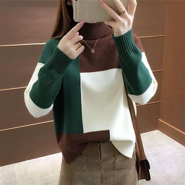Autumn and Winter Casual Sweater High Neck Knitted Bottoming Shirt Loose Plus Size Women's Top