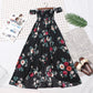 Bohemian Unique Design Woman Summer Retro Floral Dress Elastic Waist Puff Sleeve Pleated Sexy Off-shoulder Party Dress