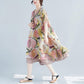 XL Women's Chiffon Round Neck Dress Fabric Lightweight Breathable Mid-length Loose Large Size Dress Women Retro Style