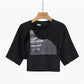 Gray Short-sleeved Irregular T-shirt Women's Short Umbilical Short Chic Top Two-piece Female Summer