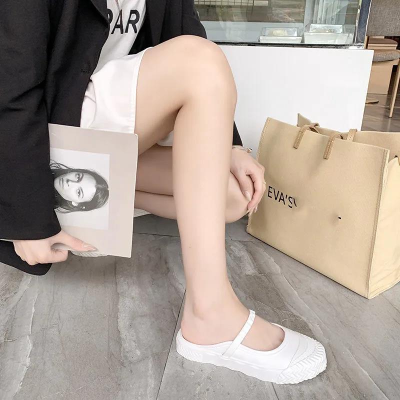 Solid Color All-match Slip-on Sandals and Slippers Baotou Half Slippers Women's Outer Wear Flat-heeled Loafers Comfortable and Light