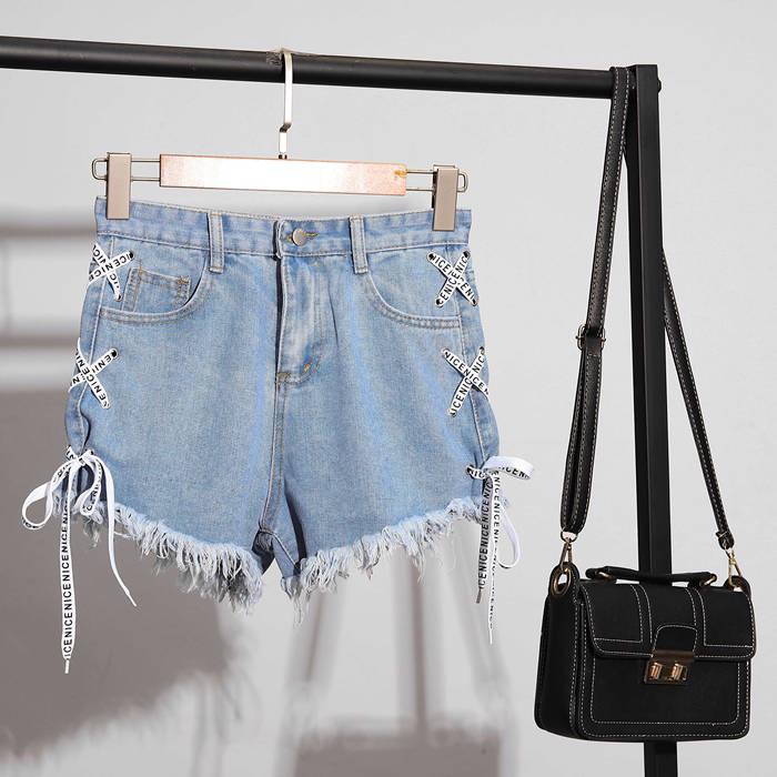 Fashion Shorts Set Summer Strap Letter Print T-shirt Denim Shorts Two-piece Girl Sweet T-shirt Sets