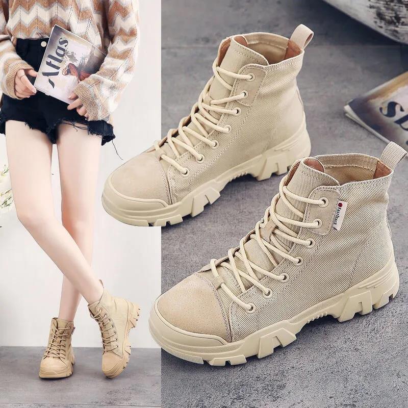 Autumn and Winter Women's Martin Boots Breathable British Style Platform Boots All-match High-top Motorcycle Boots