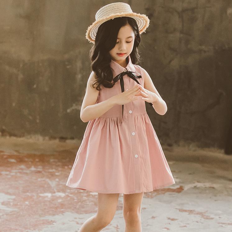 Children's Dress Girls Summer Dress Children's Embroidery Princess Skirt Baby Thin Solid A-line Sleeveless Skirt