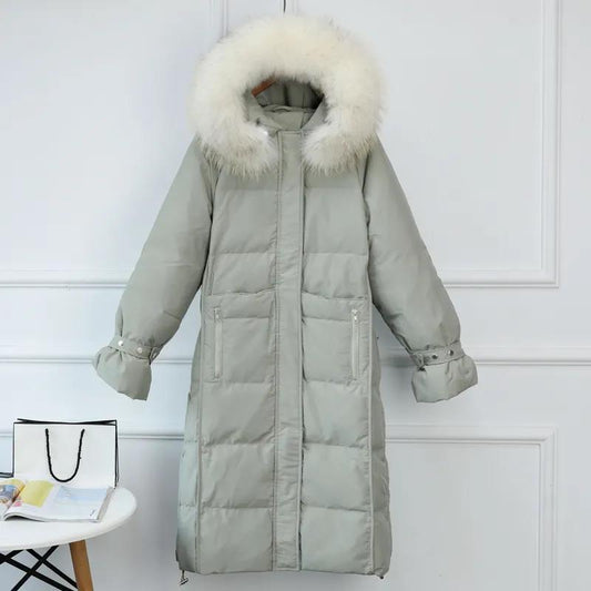 Real Fur Collar Extra Large Down Jacket Women Mid-length Loose Net Red Thick Winter Clothing