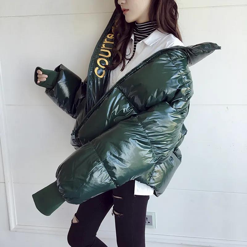 Thickened Shiny Cotton Jacket Women's Short Coat Loose Warm Cotton-padded Jacket Bread Jacket Stand-up Collar Without Hood Cotton Jacket
