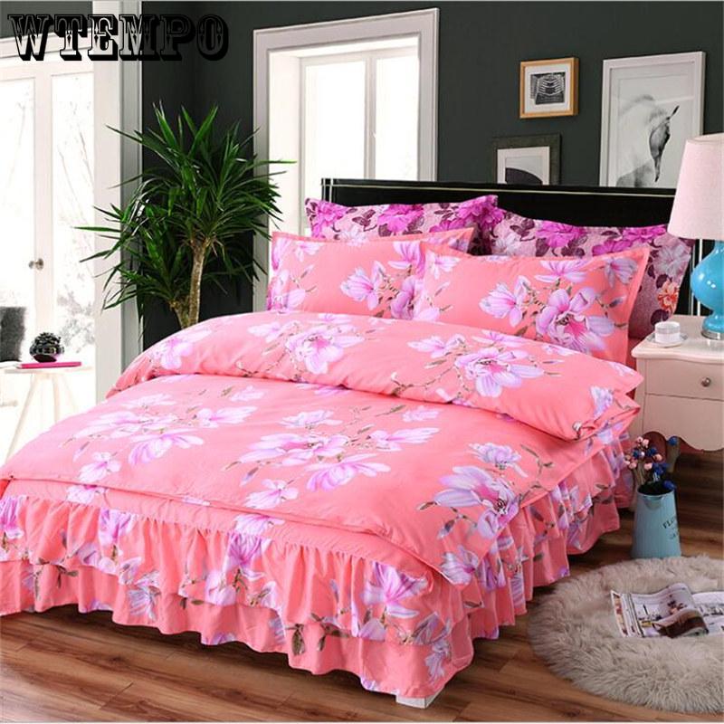 Bedding Set Queen Size Cotton Wedding Bed Dust Ruffle Bed Skirt Flower Plants King Doub