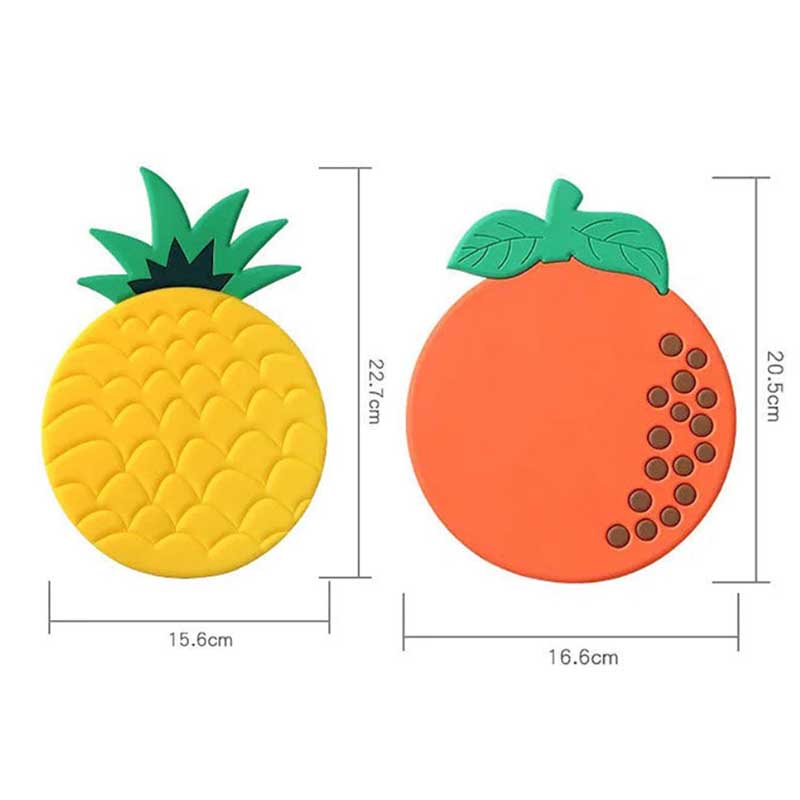 2pcs Cartoon Fruit Cute Table Mat Silicone Mat Non-slip Anti-scalding Coaster
