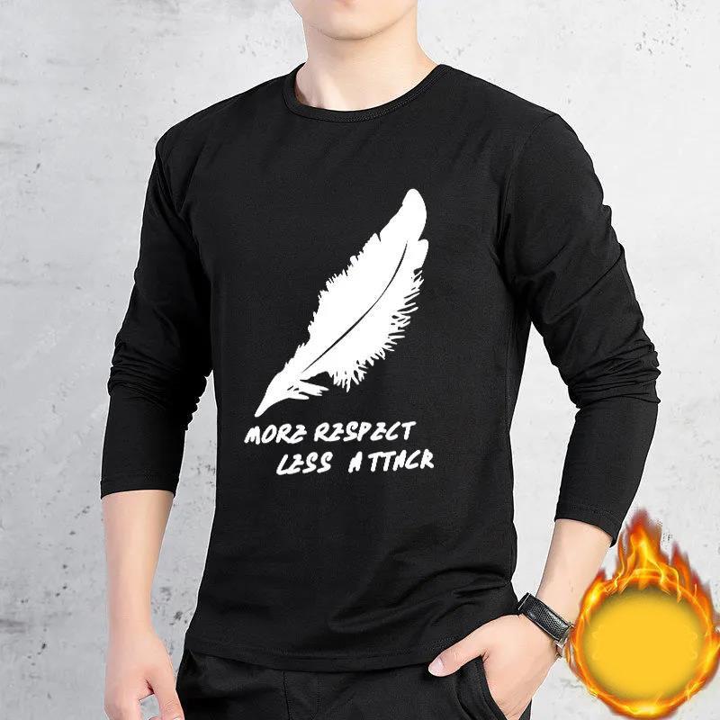 Winter Men's Long-sleeved T-shirt Pullover Sweater Autumn Clothes Plus Velvet Thickened Bottoming Shirt Men's Clothing