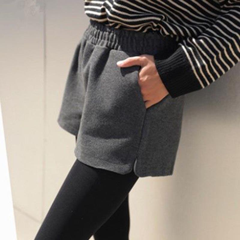 Women Wool Shorts High Waist Wide Leg Shorts Ladies Elegant Woolen Shorts