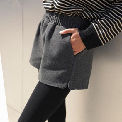 Women Wool Shorts High Waist Wide Leg Shorts Ladies Elegant Woolen Shorts