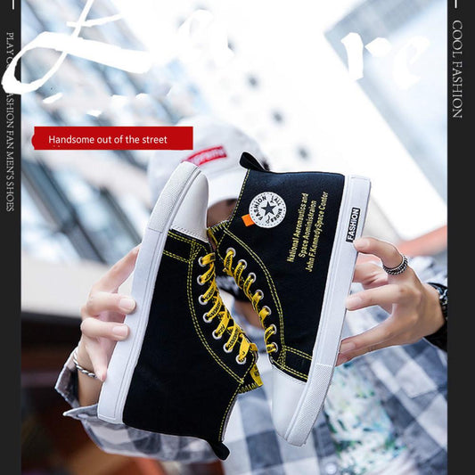 High-top canvas shoes men's casual board men's trendy wild student sports shoes men's shoes through