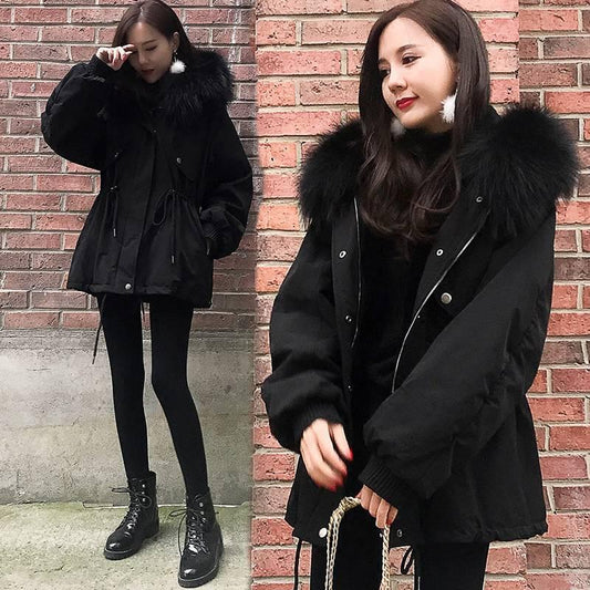 Winter Fashion Fur Collar Women's Padded Coat Outdoor Thick Windproof Warm Loose Mid-length Coat