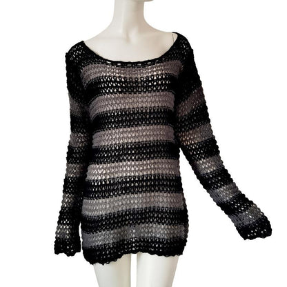 Sweater Women's Dark Striped Pullover Knitwear Gothic Style Ripped Hole Long Top Loose Trending Sweater Autumn and Winter Jumper