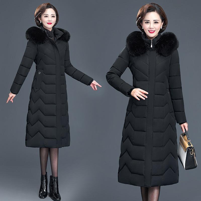 Women Plus Size Long Slim Down Coats Office Ladies Solid Warm Winter Jacket Hooded with Fur Collar Thick Cotton Padded Parkas Thickening Coats