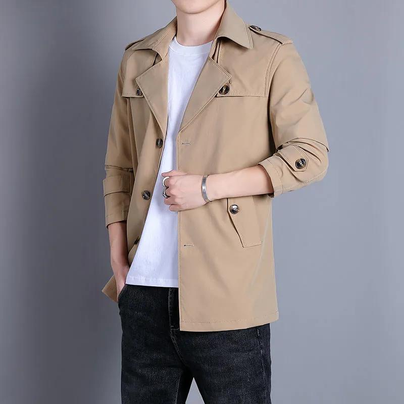 Men's Windbreaker Mid-length Jacket Spring and Autumn Trend Business Casual Youth Lapel Jacket New