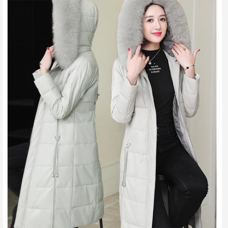 Women's Solid Color Embroidered Down Jacket Mid-length Korean Style Loose Thick Coat Warm Cotton Coat Large Fur Collar Winter Quilted Jacket