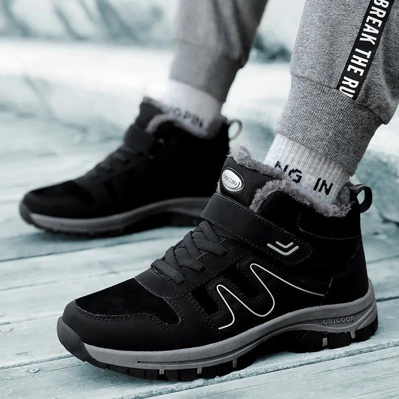 Walking Shoes Winter Cotton Shoes Plus Velvet Warm Leather Surface Waterproof and Ski-proof High-top Snow Boots Male