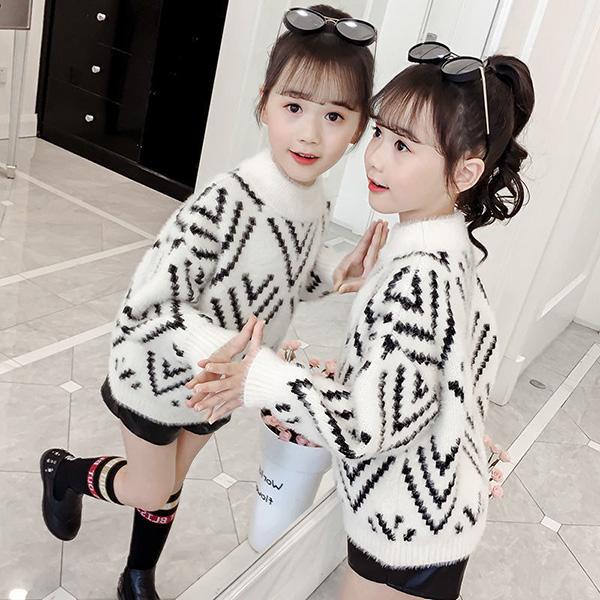 Autumn and Winter Thickened Children's Sweater Round Neck Knit Sweater Slim Long-sleeved Bottoming Shirt Little Girl Fashion Coat