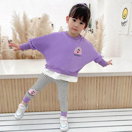 Girls' Suits Children Spring and Autumn Korean Version Cartoon Suits All-match Comfortable and Leisure Two-piece Suits