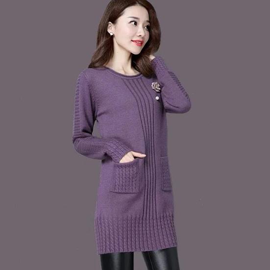 Women's Winter Large Size Versatile Thick Sweater Female Autumn Loose Long Sleeve Warm Mid-length Knitted Pullover