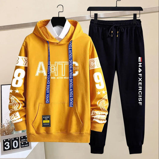 WTEMPO Spring Sweater Suit Hooded Pullover Campus Student Sportswear Casual Loose Sports Suit for Youth