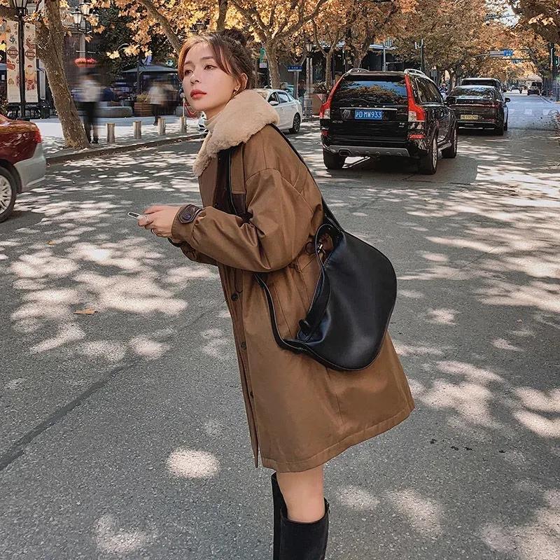 Pai Overcome Women's Korean Style Loose and Small Waist Ins Hong Kong Style Tooling Plus Velvet Jacket