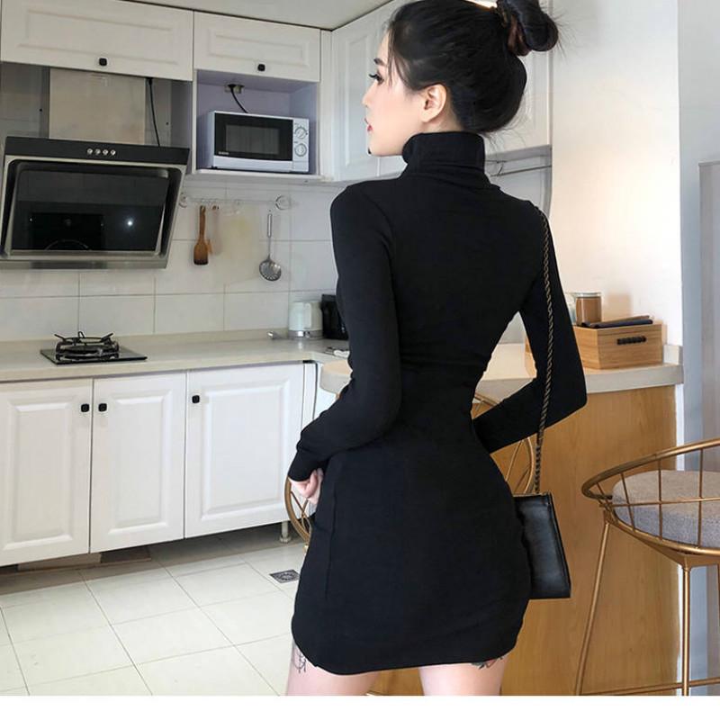 Slim Thick Joker Bottoming Sweaterturtleneck Slim Fit Temperament Slim Hip Skirt  Dress