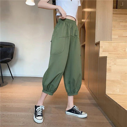 WTEMPO Lantern Pants M-XXXL Cotton Pants Big Pocket Women Spring and Summer Loose Elastic Waist Solid Color Casual Trousers