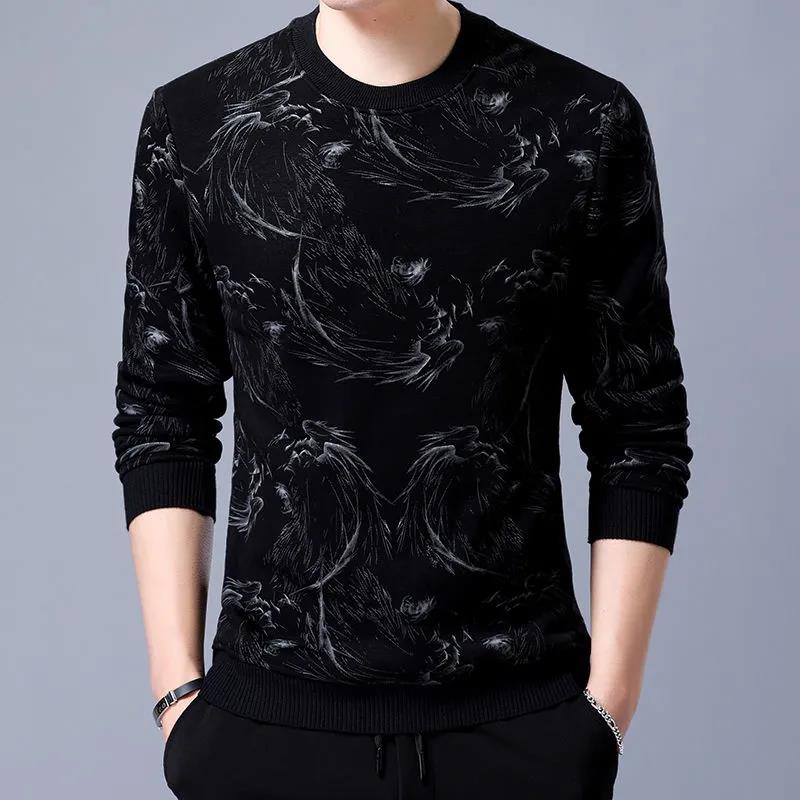 Autumn and Winter Plus Velvet Padded Long-sleeved Sweater Men's Long-sleeved T-shirt Men's Printed Shirt Bottoming Shirt